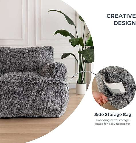 Miniatura 3 de MAXYOYO Puf gigante, de piel sintética, con relleno, para sala de estar, para adultos, sofá grande y perezoso, silla decorativa con bolsillo para