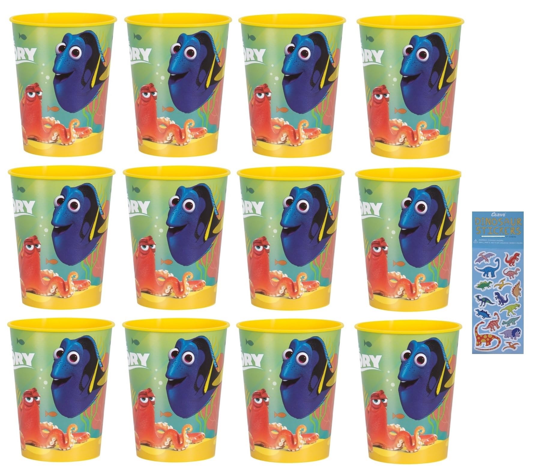 Unique Finding Dory Nemo Birthday Party Supplies Bundle Pack Includes Plastic Reusable Cups 12 Count and 4 Sticker Sheets