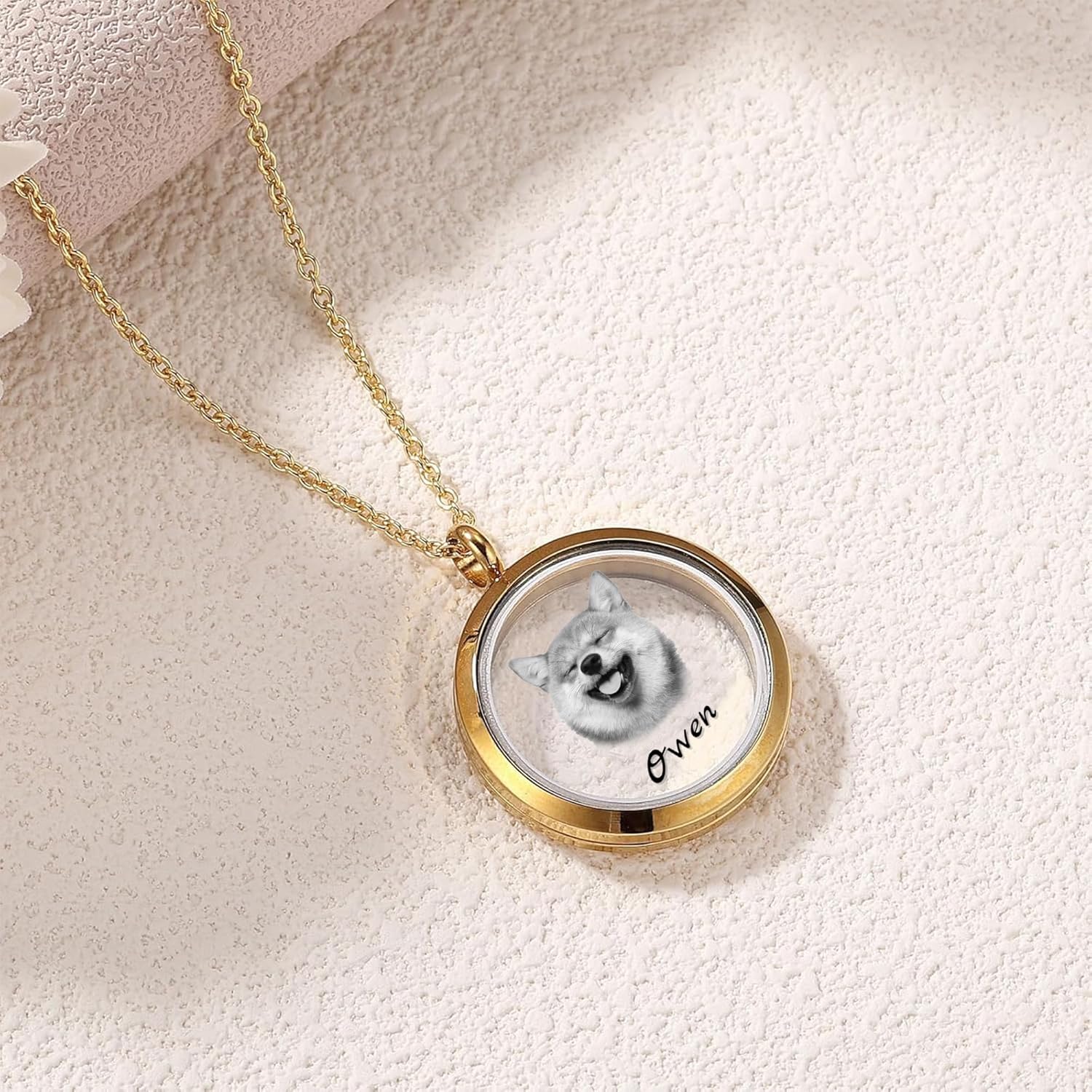 Personalized Pet Fur Locket Necklace Urn Necklaces for Ashes with Name Photo Portrait Cremation Jewelry Pet Memorial Keepsake Pendant Necklace Loss of Dog Cat Jewelry Gift for Women Men