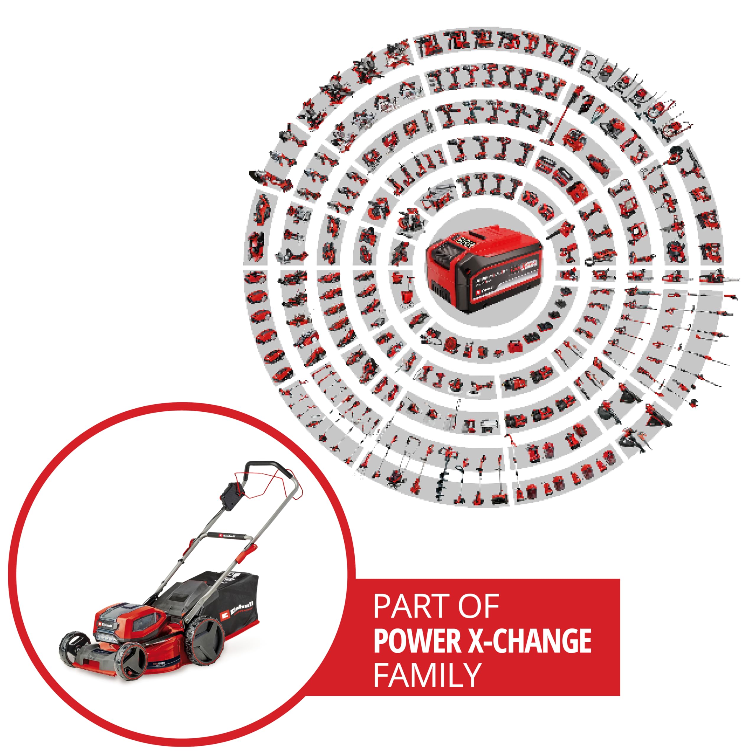 Einhell tosaerba GP-CM 36/47 S Li BL Kit Power X-Change (36 V, larghezza di taglio 47 cm, fino a 700 m², Brushless, cesto da 65 litri, ruota motrice, incl. 4 batt. da 4,0 Ah + 2 Twincharger)