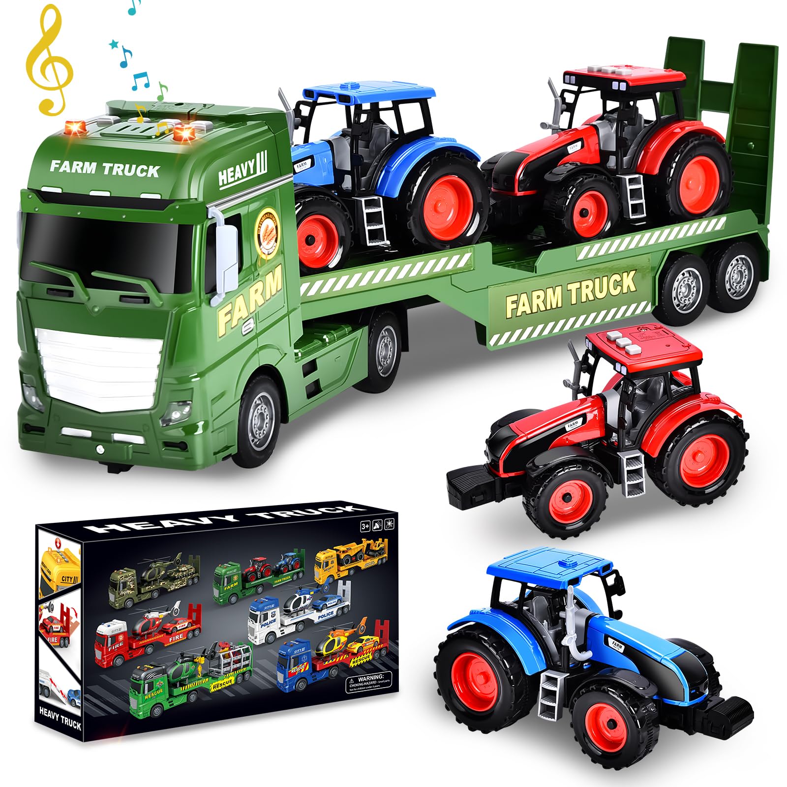 JONRRYIN Bondgård Camion giocattolo, grande trattore di fattoria, roulotte con trattore giocattolo, grande camion da trasporto giocattolo, camion giocattolo per bambini 3, 4, 5, 6+ anni