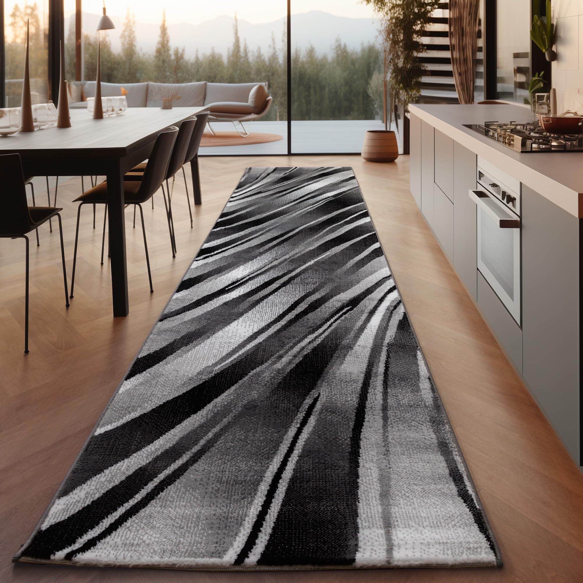 SIMPEX Tappeti a pelo corto, Disegno astratto delle onde, Tappeto Nero, 120 x 170 cm, Tappeti in stile moderno, Tappeto soggiorno