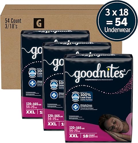 Miniatura 2 de Goodnites Ropa interior nocturna para niñas, talla XXL (120-165 libras), 54 unidades, el embalaje puede variar