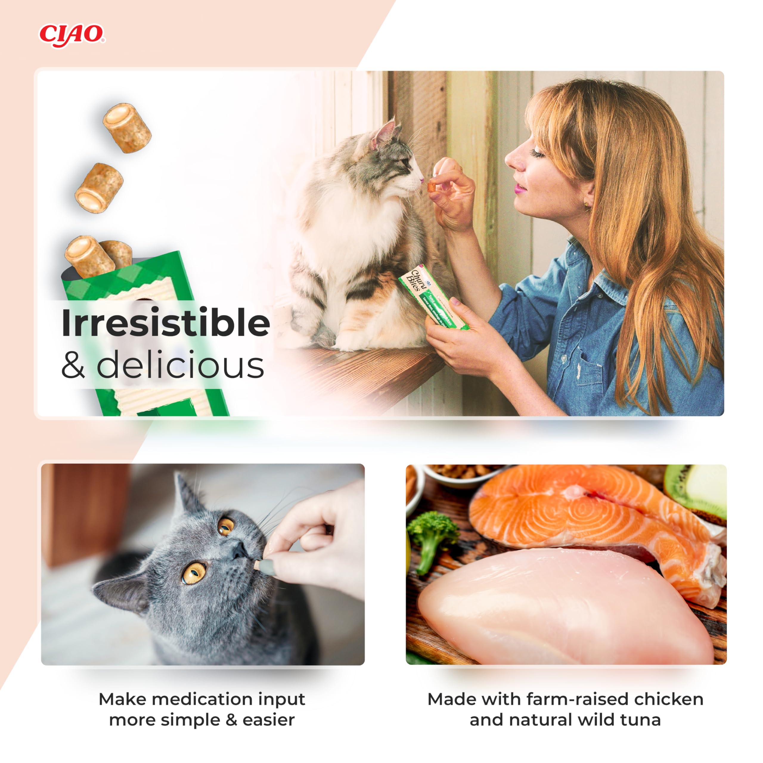 Ciao Churu Bites by INABA Cat Treat, Chicken Flavour (3 x 10g) / Crispy Pouches with Creamy Filling Cat Treat - Image 3