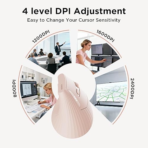 Miniatura 4 de Uineer Ratón inalámbrico ergonómico rosa, mouse vertical Bluetooth con BT5.04.02.4G, recargable con indicador de batería, diseño ergonómico para