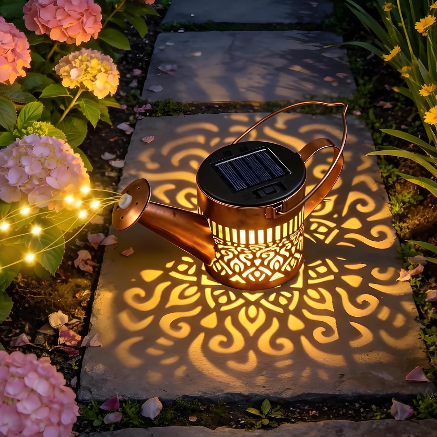 Solar Watering Can Lights, 2 Pack Solar Lights Outdoor Waterproof Hanging Lantern Landscape Lights with Elf Shepherd Hook Garden Decor for Yard Patio Lawn, Gifts for Mom Grandma Birthday (Warm White)