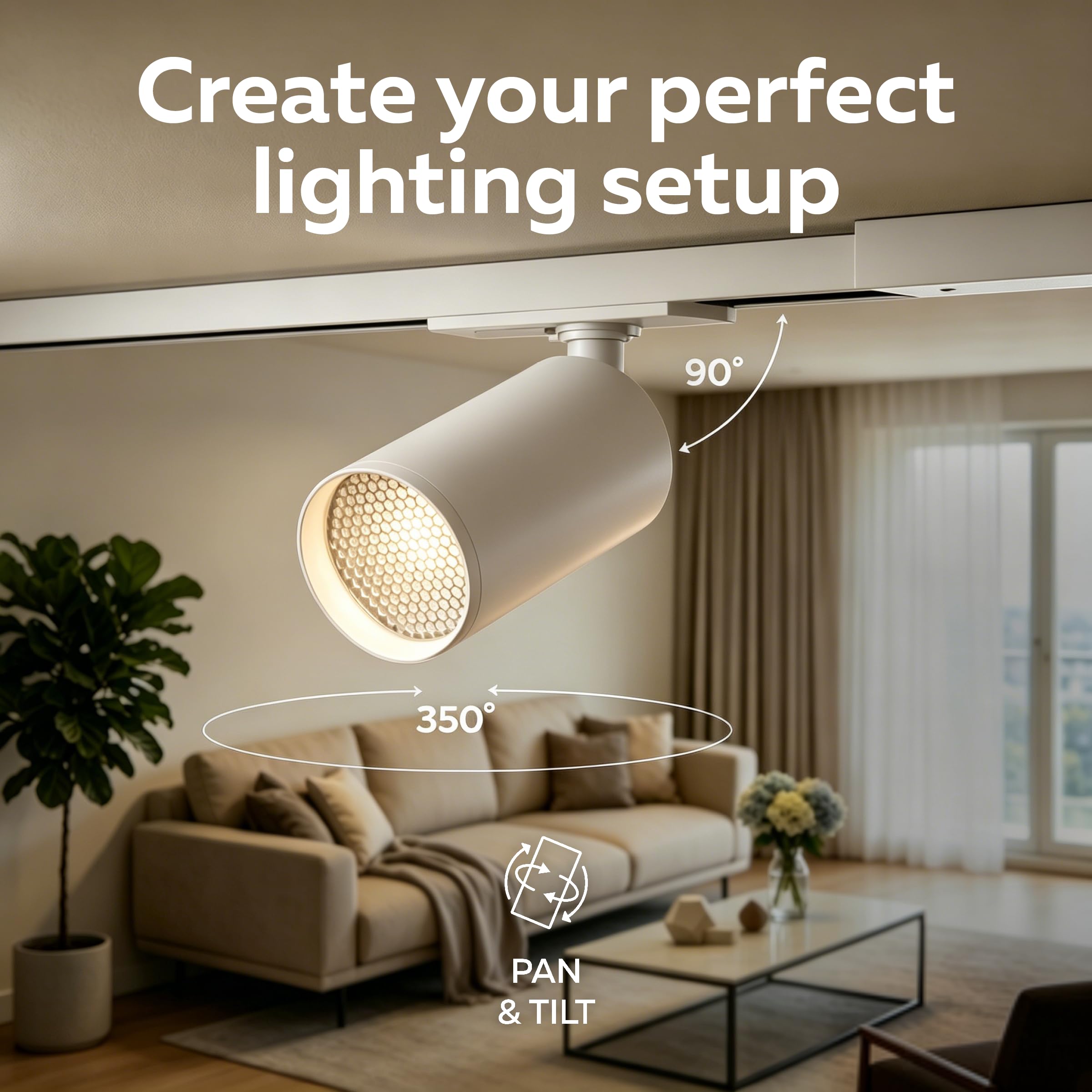 CALEX Sistema de carril LED, 2 m con 4 focos GU10 orientables, color Blanco, lámpara de techo moderna