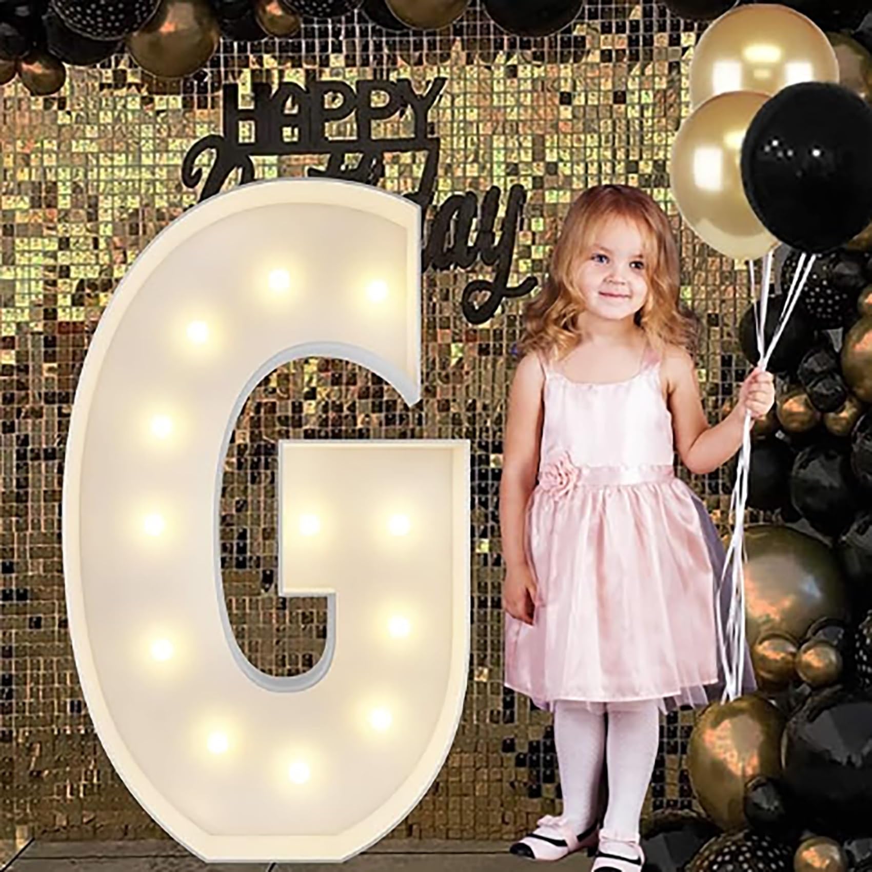 Alphabet LED Lights, 4ft Large Marquee Cardboard Letters For Birthday, Graduation Decorations Wedding Home Decoration(G,70cm/2.3ft)