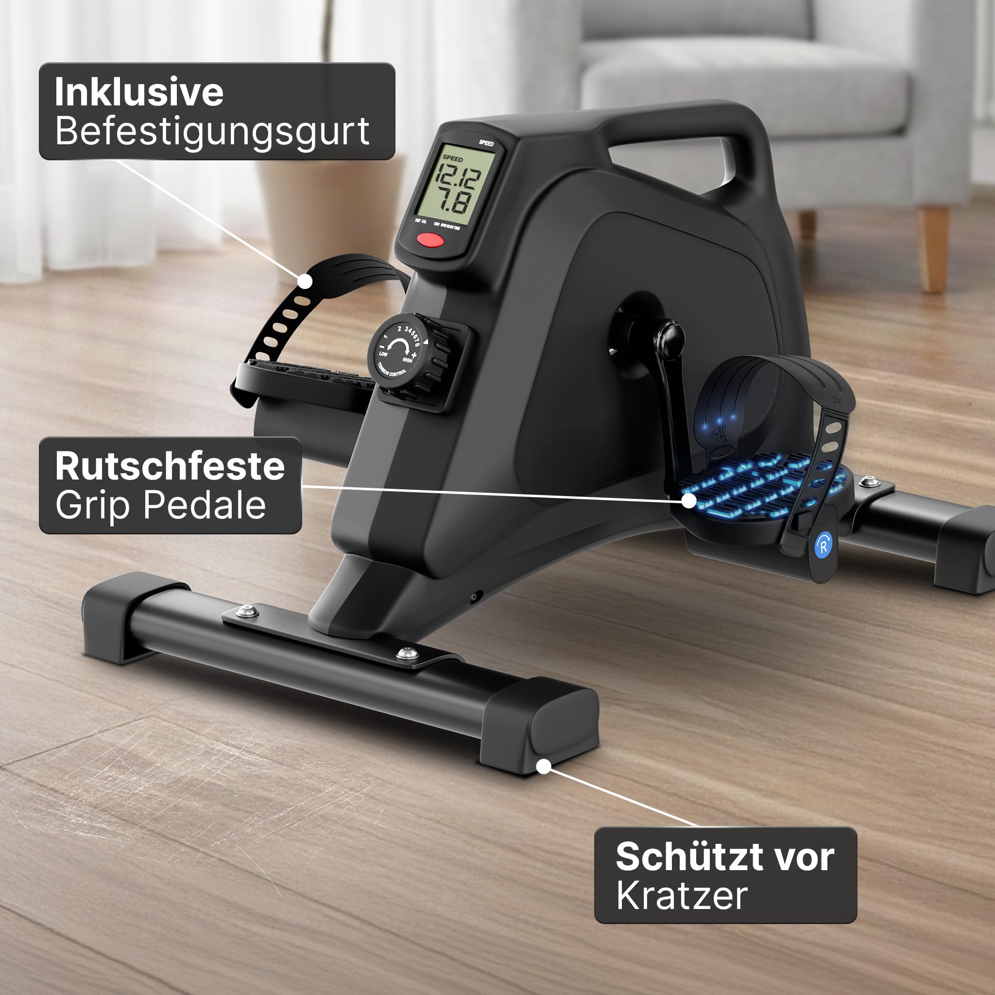 NEOLYMP Pedaltrainer TÜV geprüft gelenkschonender Beintrainer im Sitzen für Senioren Widerstandstrainer mit Display 8 Stufen Magnetbremse