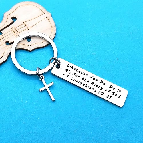 Miniatura 2 de Xiahuyu Llavero cristiano, versículo de la Biblia, regalo de bautismo y comunión, regalos religiosos inspiradores para mujeres y hombres