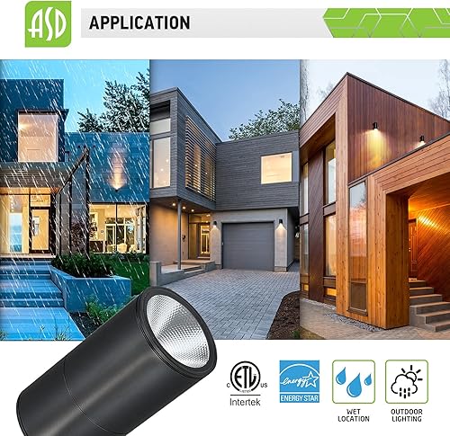 Miniatura 7 de ASD Lámpara de pared LED cilíndrica para patio de 9 W (equivalente a 60 W), 750 lúmenes, 3000 K, blanco cálido, 120 V, moderna luz de porche al aire