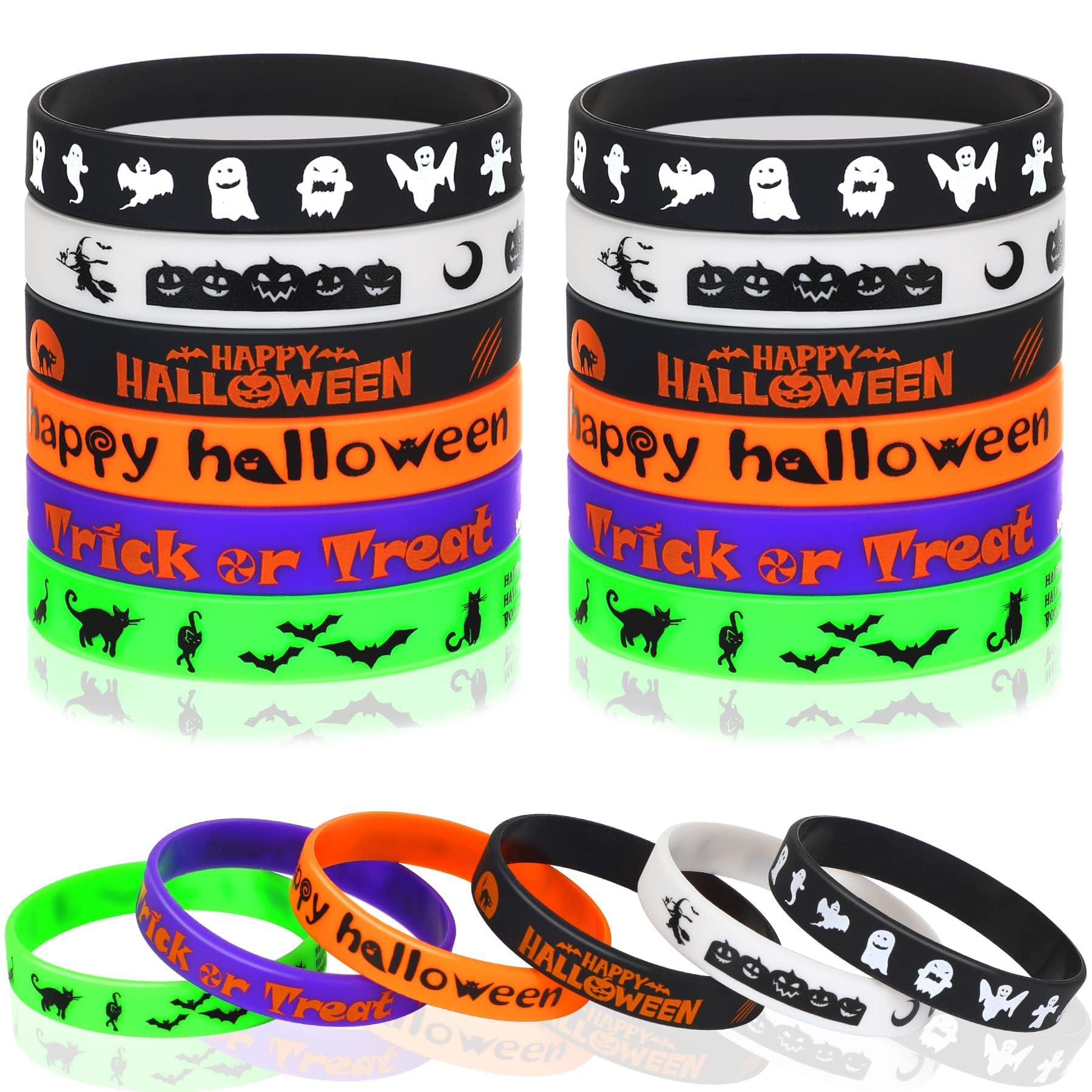 JUNEBRUSHS 42Pcs Halloween Silicone Bracelets Halloween Favors Supplies Rubber Wristbands for Kids Party Goodie Bag Stuffers Fillers Decorations