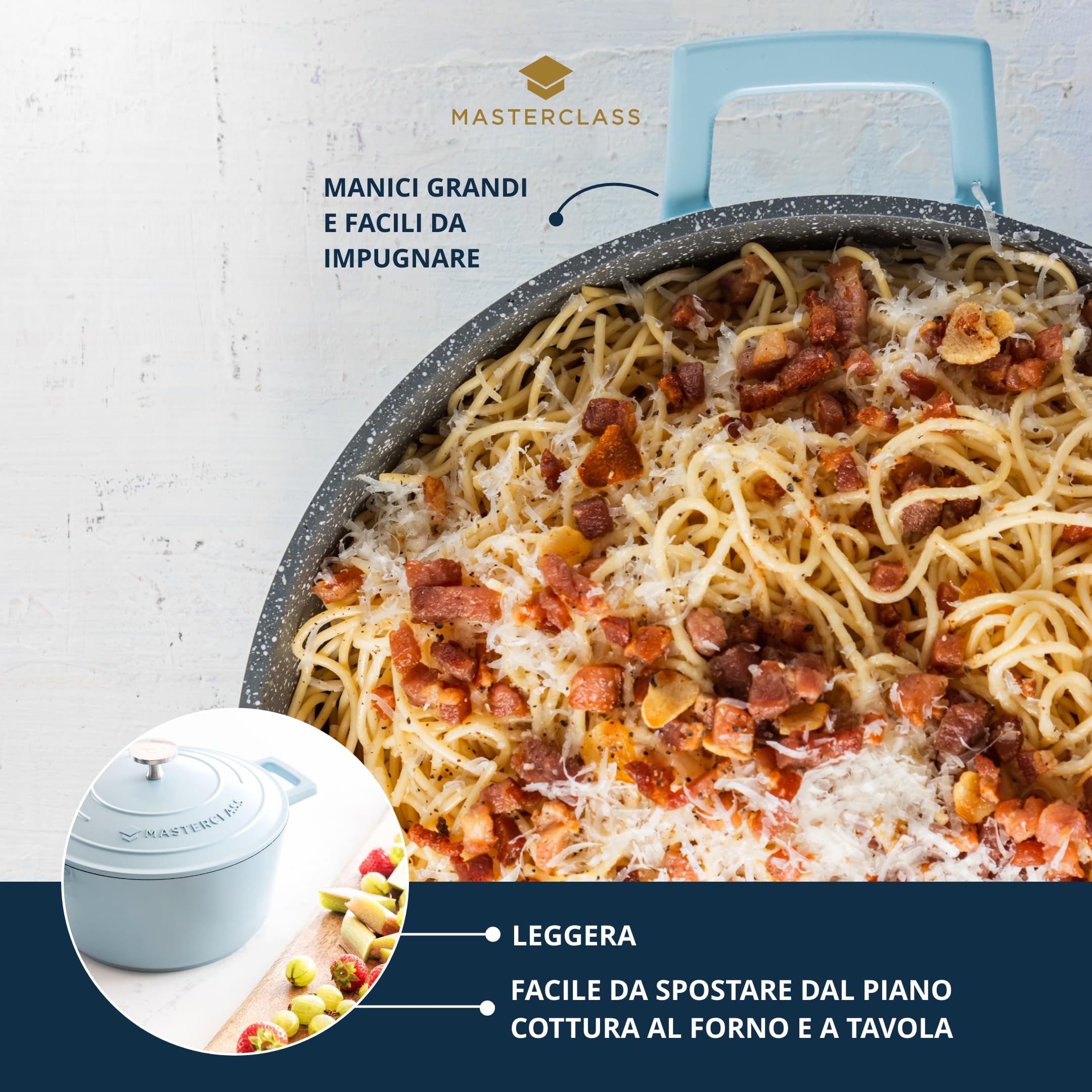 MasterClass Casseruola con coperchio, grande 5L/28 cm, leggera in alluminio fuso, sicura per forno e piano cottura a induzione, blu cielo
