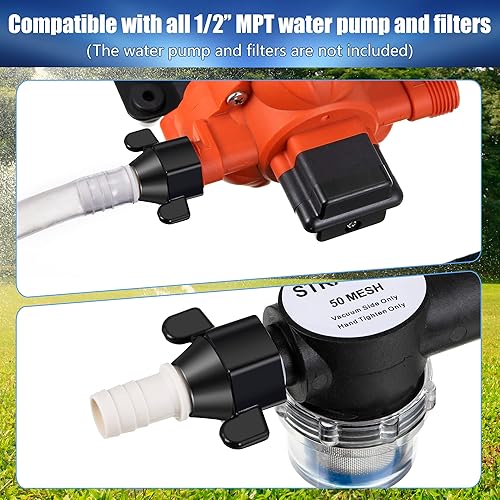 Miniatura 4 de Dreyoo Codo de púas de 12 pulgada x 14 NPT x 12 pulgada y adaptador giratorio recto, accesorios de bomba de agua para RV con cinta de sellado de