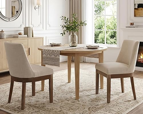 Miniatura 12 de HNY Juego de 6 sillas de comedor modernas con cómodo soporte de espalda, sillas de comedor de cocina tapizadas de lino suave con patas de madera