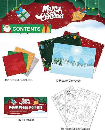 Miniatura 3 de GYGOT Manualidades navideñas para niños, kit de arte divertido de papel de aluminio de Navidad de 4 a 8 años, Navidad, sin ensuciar, actividad