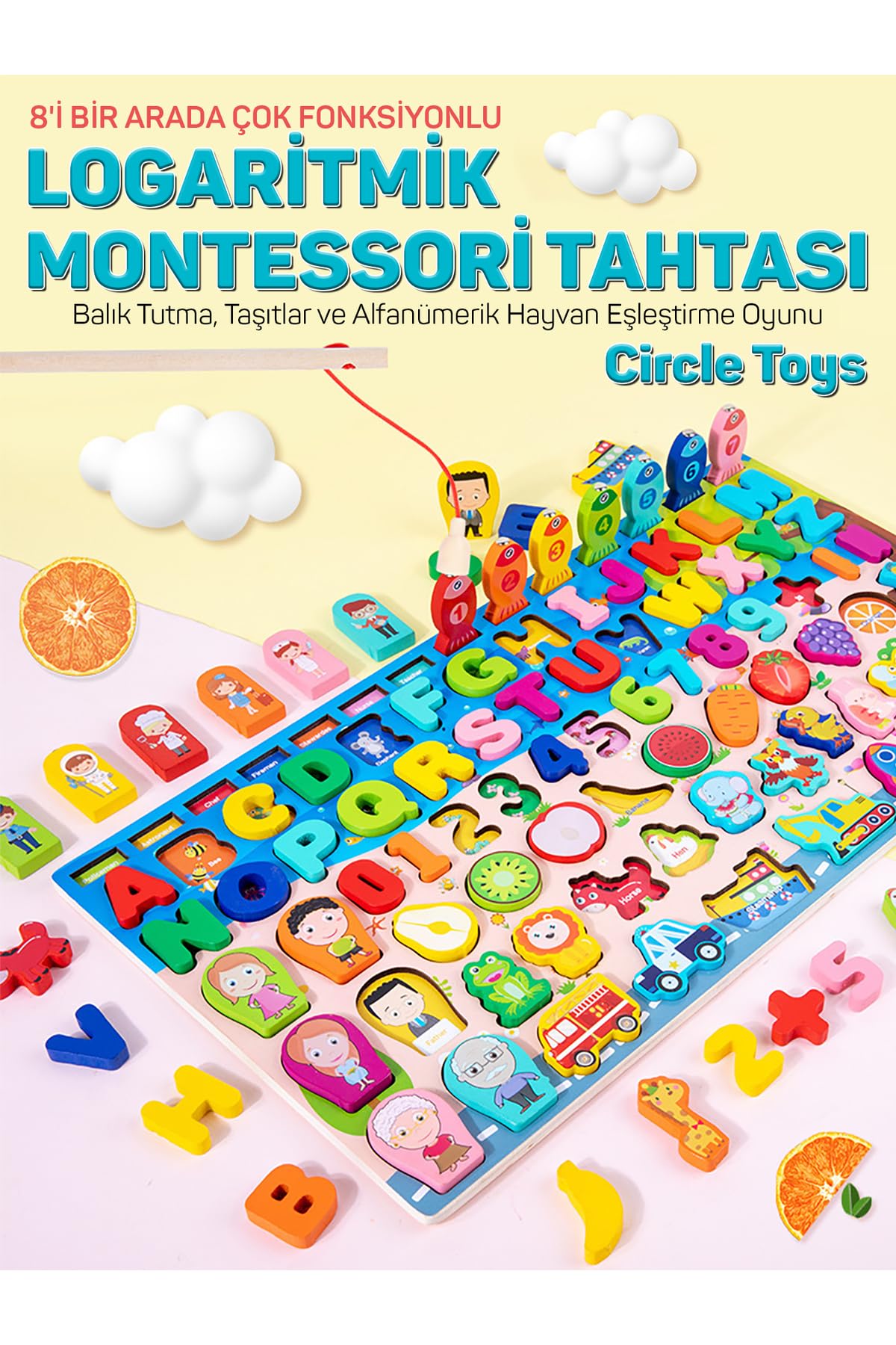 Montessori Tahtası 8'i Bir Arada Çok Fonksiyonlu Balık Tutma Ve Eşleştirme Macerası