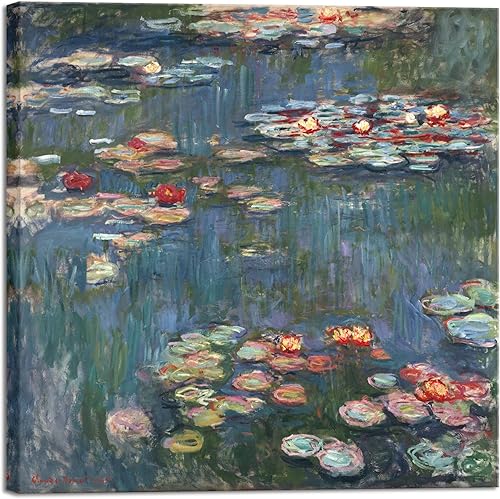 Wieco Art Lienzo envuelto en galería de lirios de agua 1916 por Claude Monet famosas pinturas al óleo, obra de arte sobre lienzo, arte de pared para