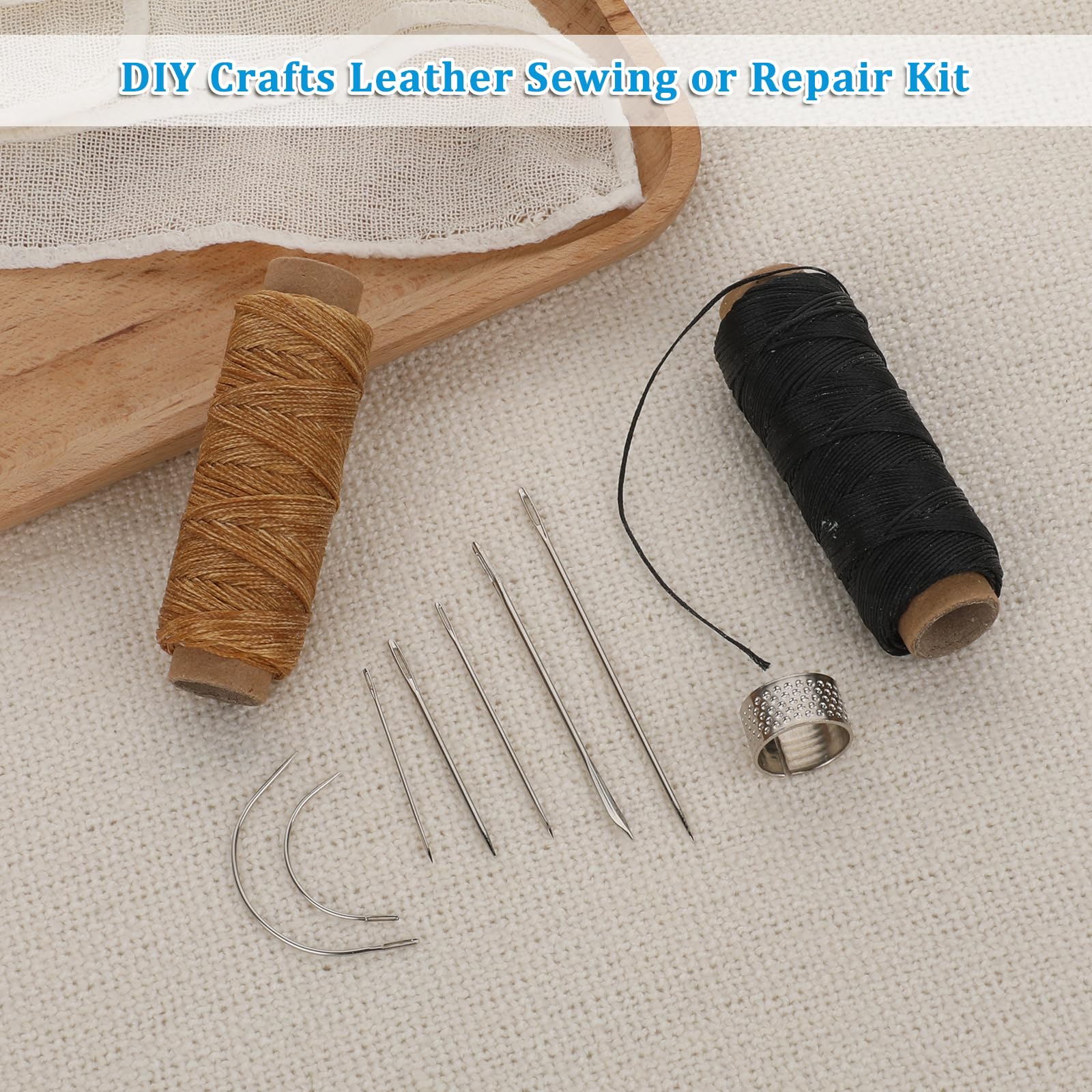 Leder Nähset Mit Garn & Nadeln - 100m Wachsgarn + 7 Nadeln + Ahle
