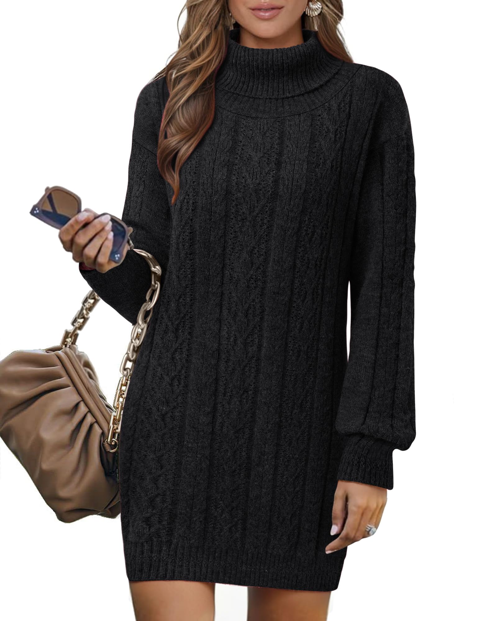 Gaharu Womens Cable Knit Sweater Dress Fall 2025 Turtleneck Pullover Mini Sweaters Dresses