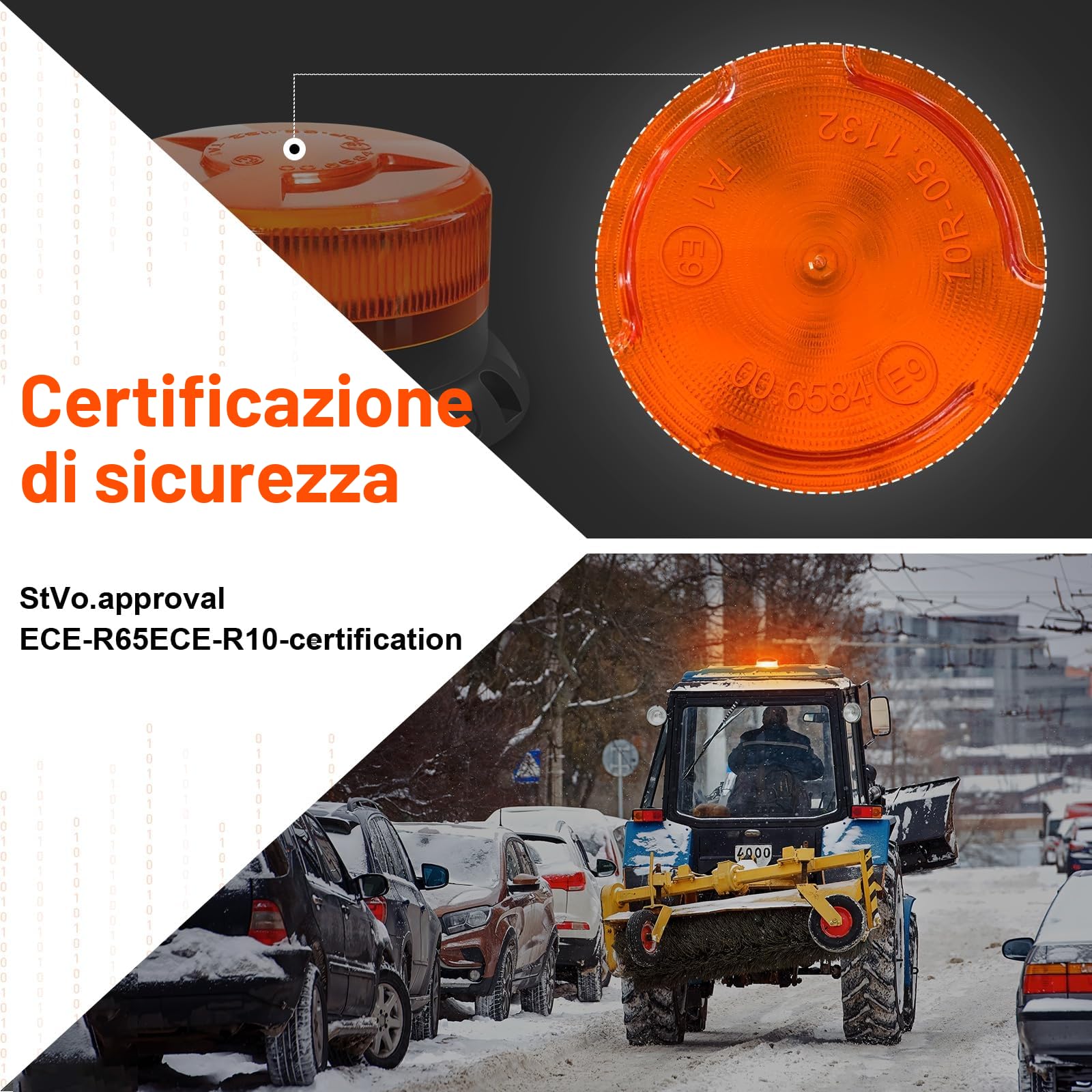 AnTom Luce LED stroboscopica lampeggiante di emergenza batteria,12V 9 Modalità con Cavo Alimentazione e USB cavo di ricarica Base Magnetica Lampeggiante per veicoli Carrelli trattori golf UTV