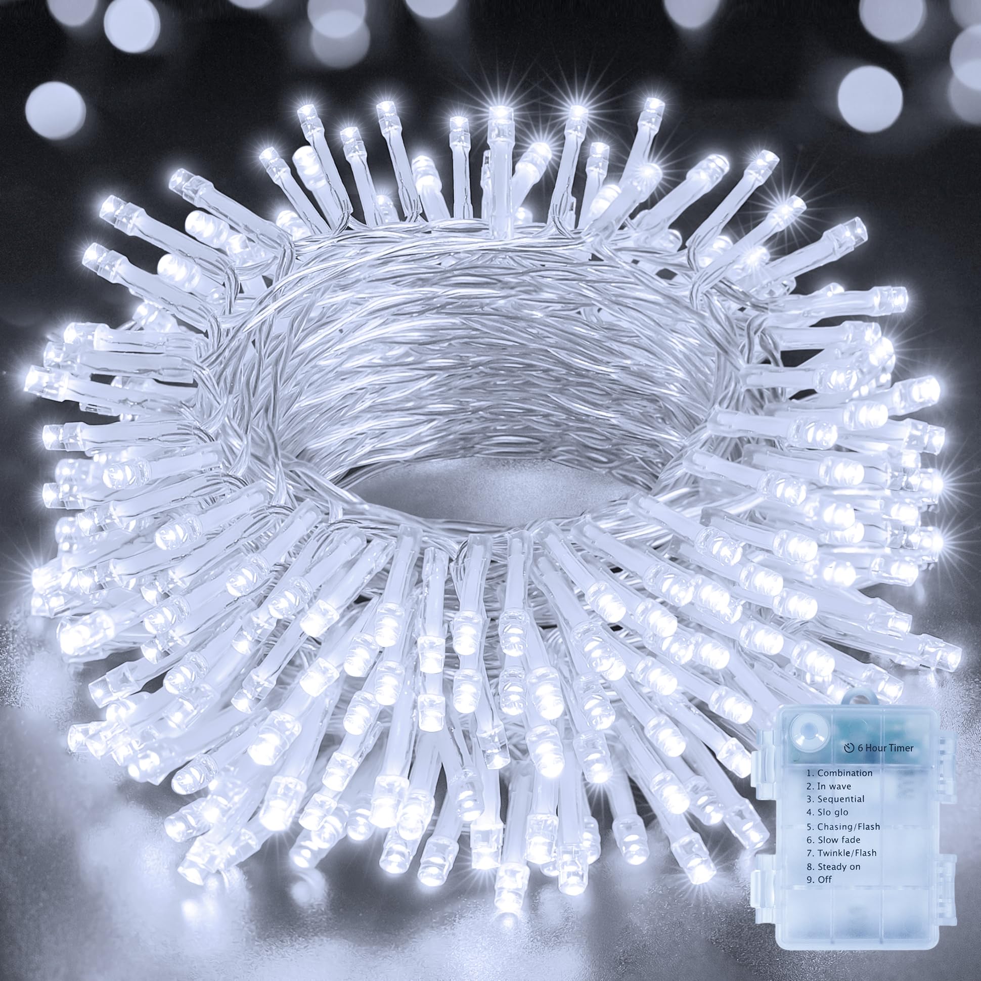 Hopexy Battery Fairy Lights, 15m 150 LEDs Fairy Lights Battery Operated with Timer, Waterproof Cool White String Lights with 8 Modes/Indoor Outdoor for Bedroom Wedding Garden Decorations — image 1