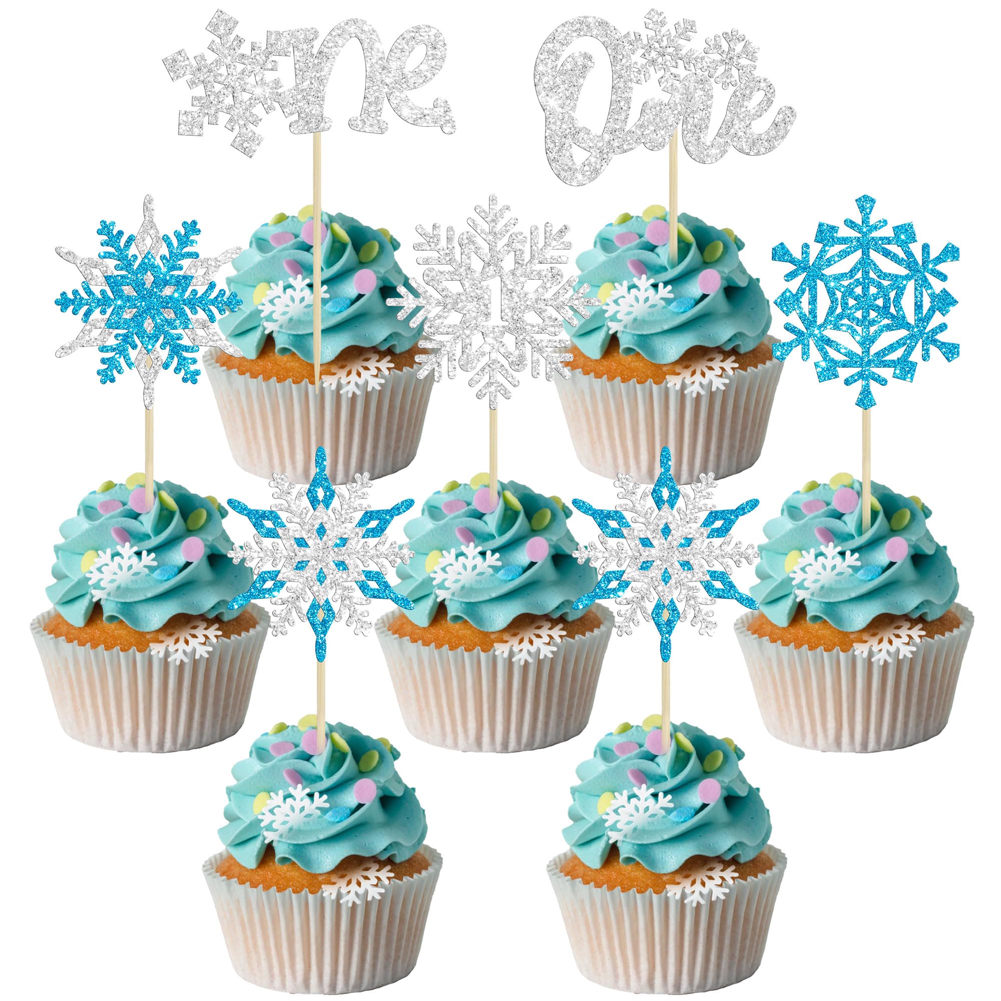 Gyufise Sweet Snowflake Cake Topper - Glitter Winter Frozen Theme Decoration, 5.5x7.9 Inch