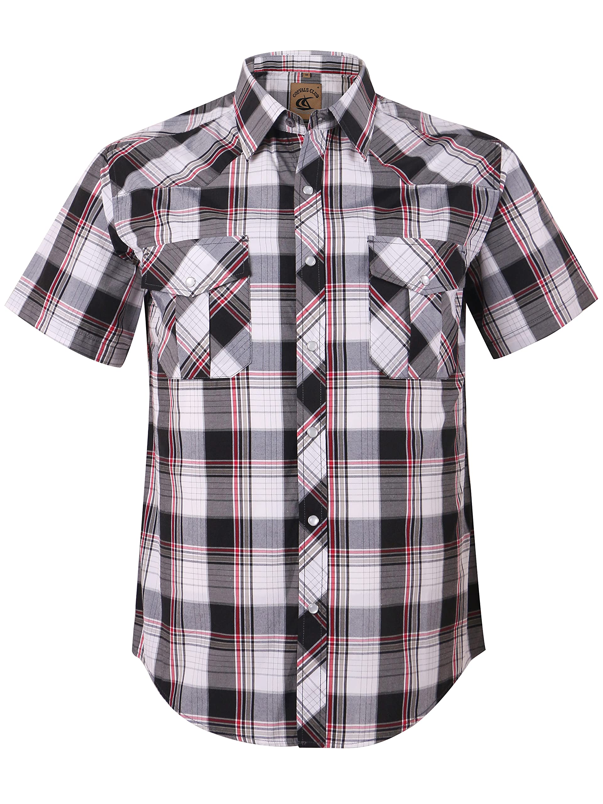 COEVALS CLUB Men's Western Cowboy Short Sleeve Pearl Snap Casual Plaid Work Shirts