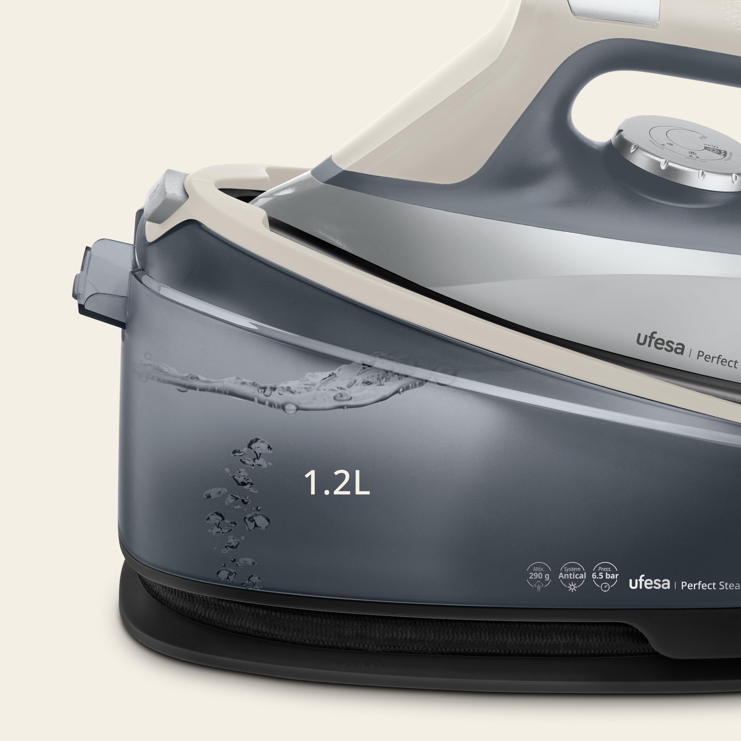 Ufesa Centro Planchado Perfect Steam, Plancha Ropa con 2400 W, 6,5 Bares, Plancha vapor Vertical y Horizontal, Golpe Vapor 290 g, Deposito 1,2 L