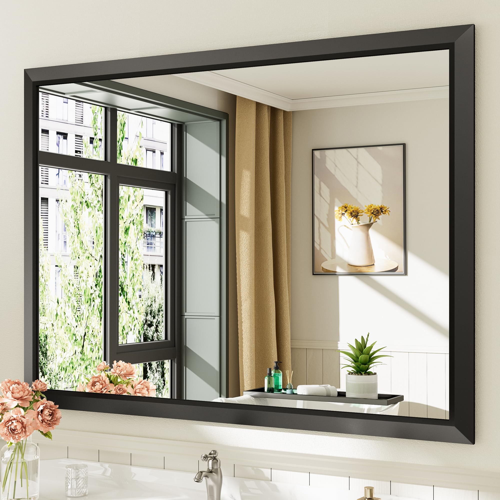 Briivue 48x36 Inch Black Bathroom Mirror