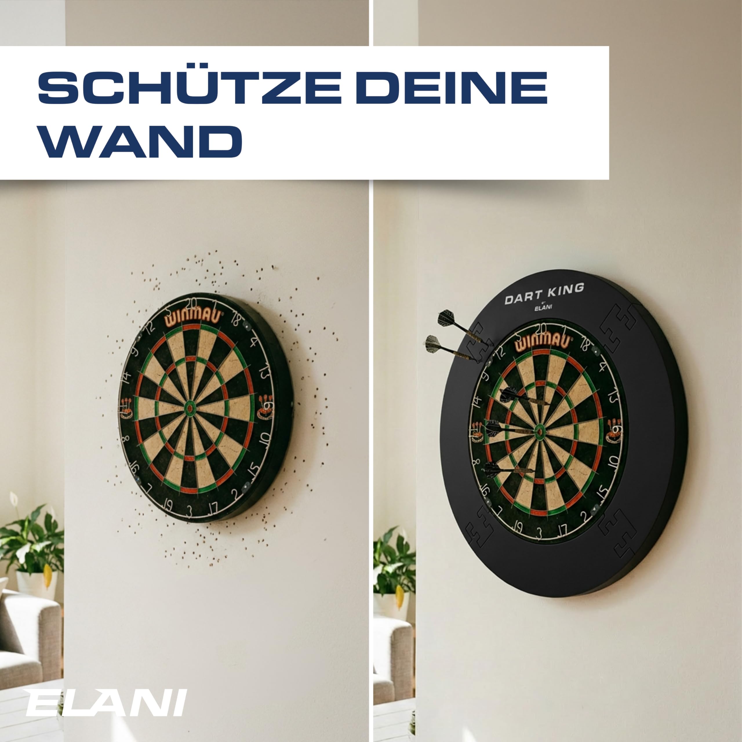 ELANI – Schutzring Dart Surround inkl. Abwurflinie für alle Scheiben- optimaler Schutz von Wand, Dartpfeil und Flight – Dartboard surround Dartscheibe Schutzring–Wandschutz Dartscheibe, Dart catchring