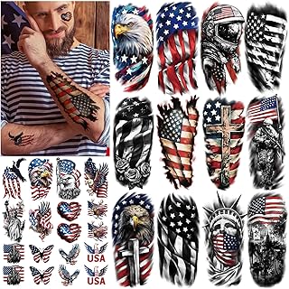 77 Sheets Independence Day Temporary Tattoo for Women Men, 17 Half Arm 4th of July Fake Tattoos, 60 Tiny American Flag Eagle Dog Cat Cow Memorial Labor Day Patriotic Body Tattoos