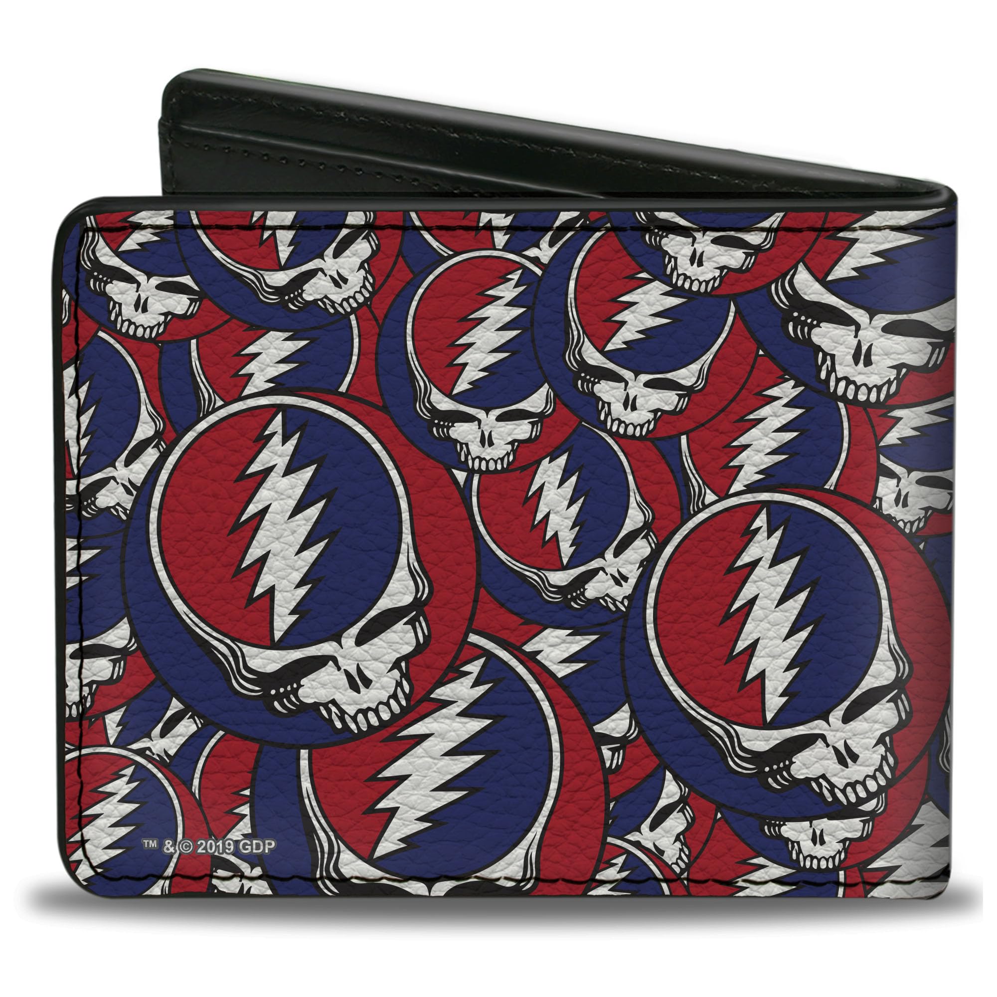 Buckle-Down Men's Grateful Dead Wallet, Bifold, Steal Your Face Logo Centered and Stacked, Vegan Leather, 4.0