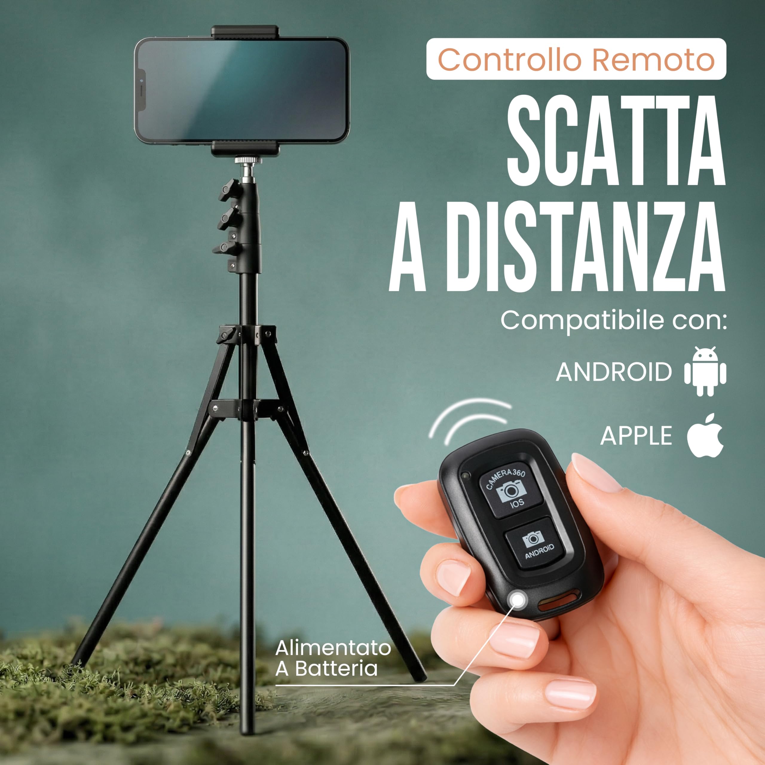 Treppiede Smartphone Stabile Regolabile Fino a 190 cm con Telecomando Bluetooth, Base Larga e con Testa 360°