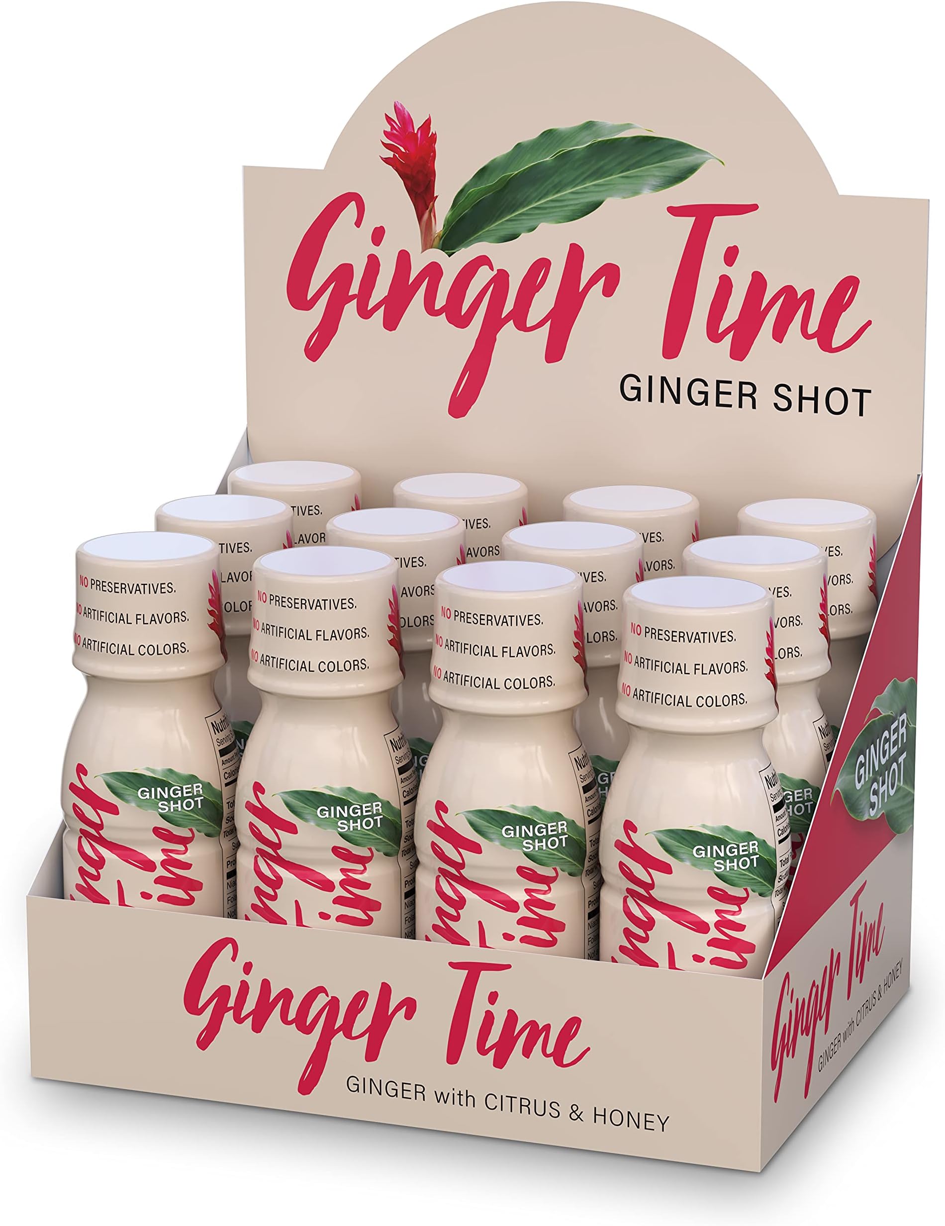 Ginger Time Ginger Shots - Ginger with Citrus & Honey | Non-GMO | No Preservatives or Artificial Flavors/Colors/Sweeteners | B Vitamins | No Need for Refrigeration (12 Pack)