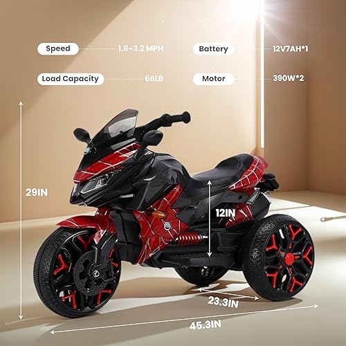 Miniatura 2 de Motocicleta de montar para niños, juguete eléctrico de 3 ruedas con luces LED, ruedas de entrenamiento y asiento de poliuretano, recargable de 12 V,