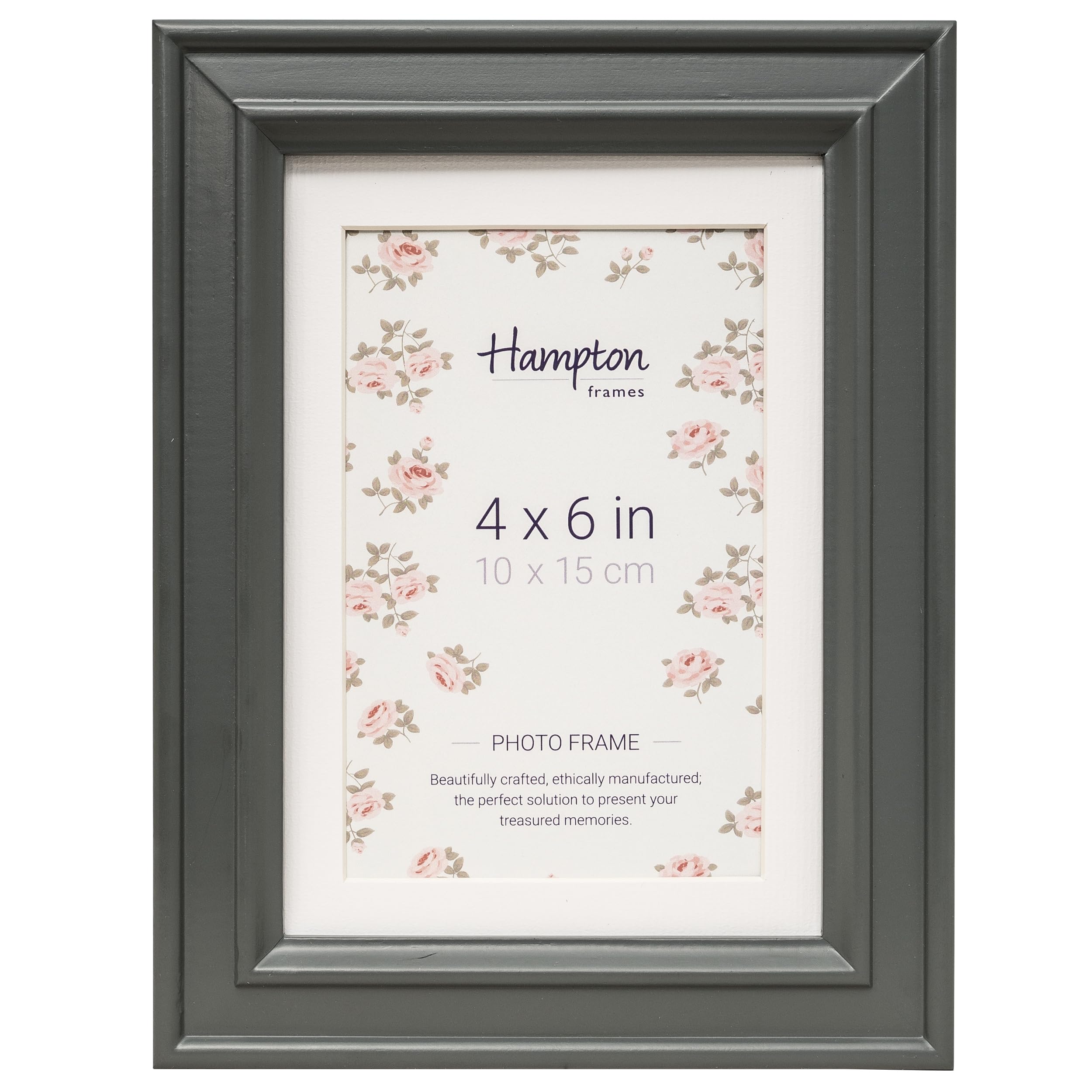 Hampton Frames Dark Grey Helena 4X6 (10X15cm) Grey Frame With White Mount Picture Photo Frame Glass Hel57gr46