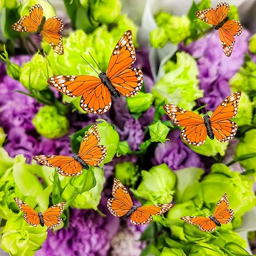 Miniatura 3 de YCHTEWY - Decoración de mariposa monarca, juego de 12 decoraciones de mariposa de plumas con clip, 3.75", naranja..
