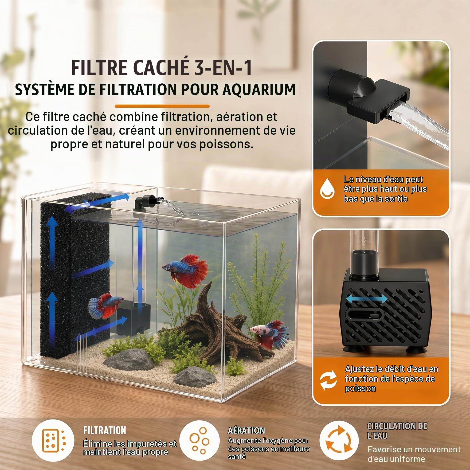 Petit Aquarium Complet 3,7L, Aquarium de Table, Aquarium Betta en Acrylique avec Pompe de Filtration et éclairage LED, pour Petits Poissons et Poissons Betta, Le Bureau et Les Cadeaux