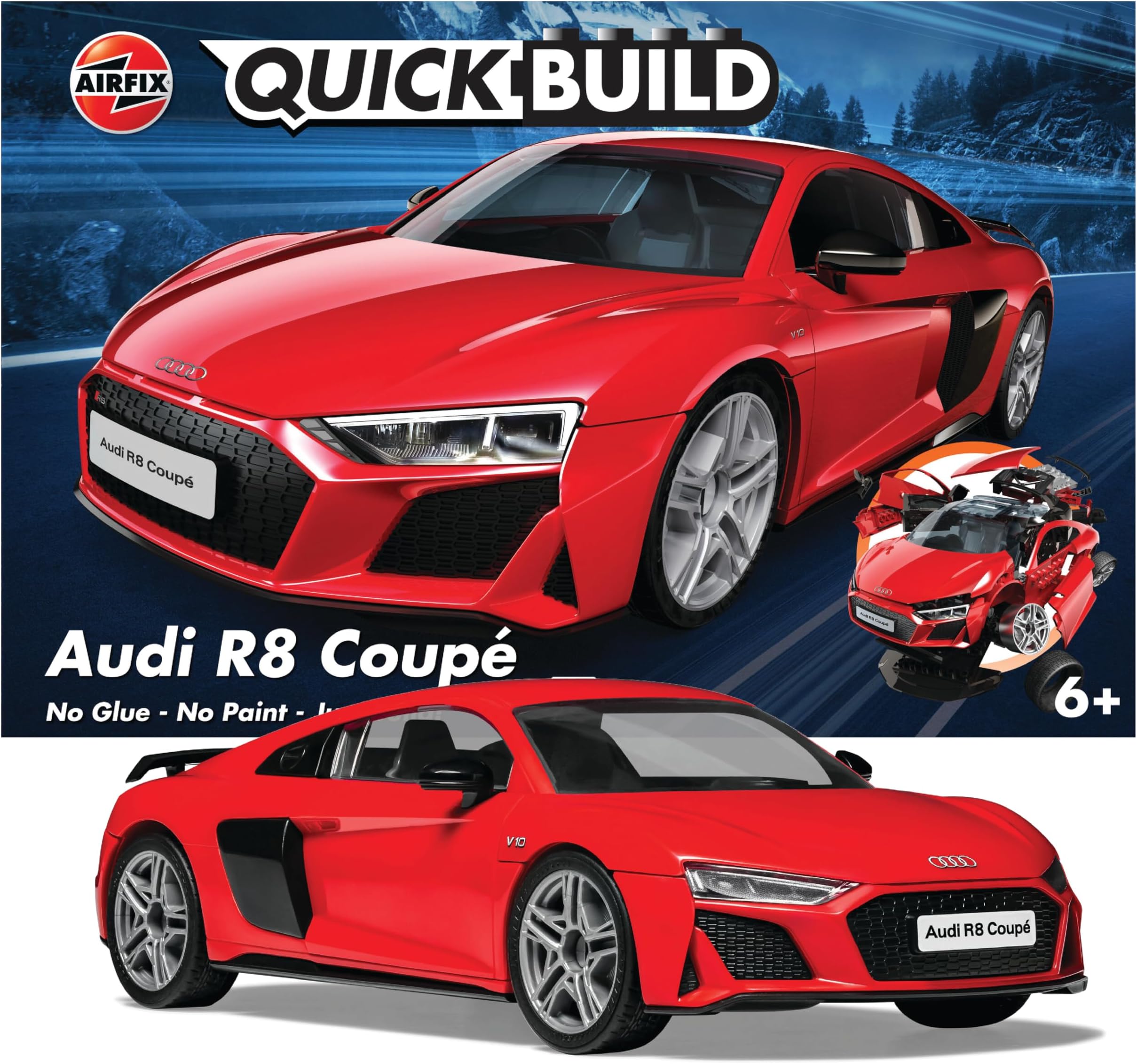J6049 Quickbuild Plastic Model Car Kits - Audi R8 Coupe - Easy Assembly Snap Together Kit, Classic Car for Adults & Kids to Build, Model Vehicles, Building Toys Set