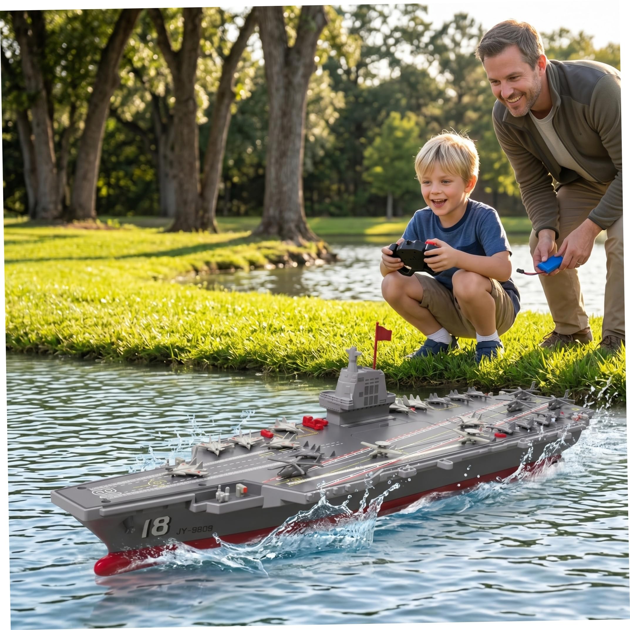 Barco de Control Remoto para niños, Buque de Guerra RC de 2, 4g con Corte de Seguridad de Apagado de Agua, Acorazado RC Recargable por USB para Patio, Piscina, Playa