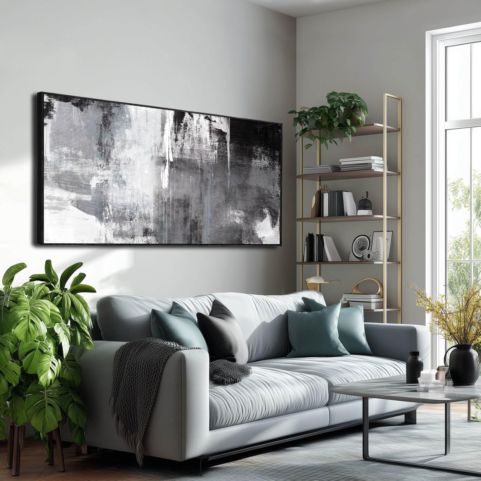 SOUGUAN Home Decor Grey oil Painting Canvas Wall Art Abstract Pictures for Living Room Bedroom Kitchen Dinning Room Wall Decoration 24"x48"