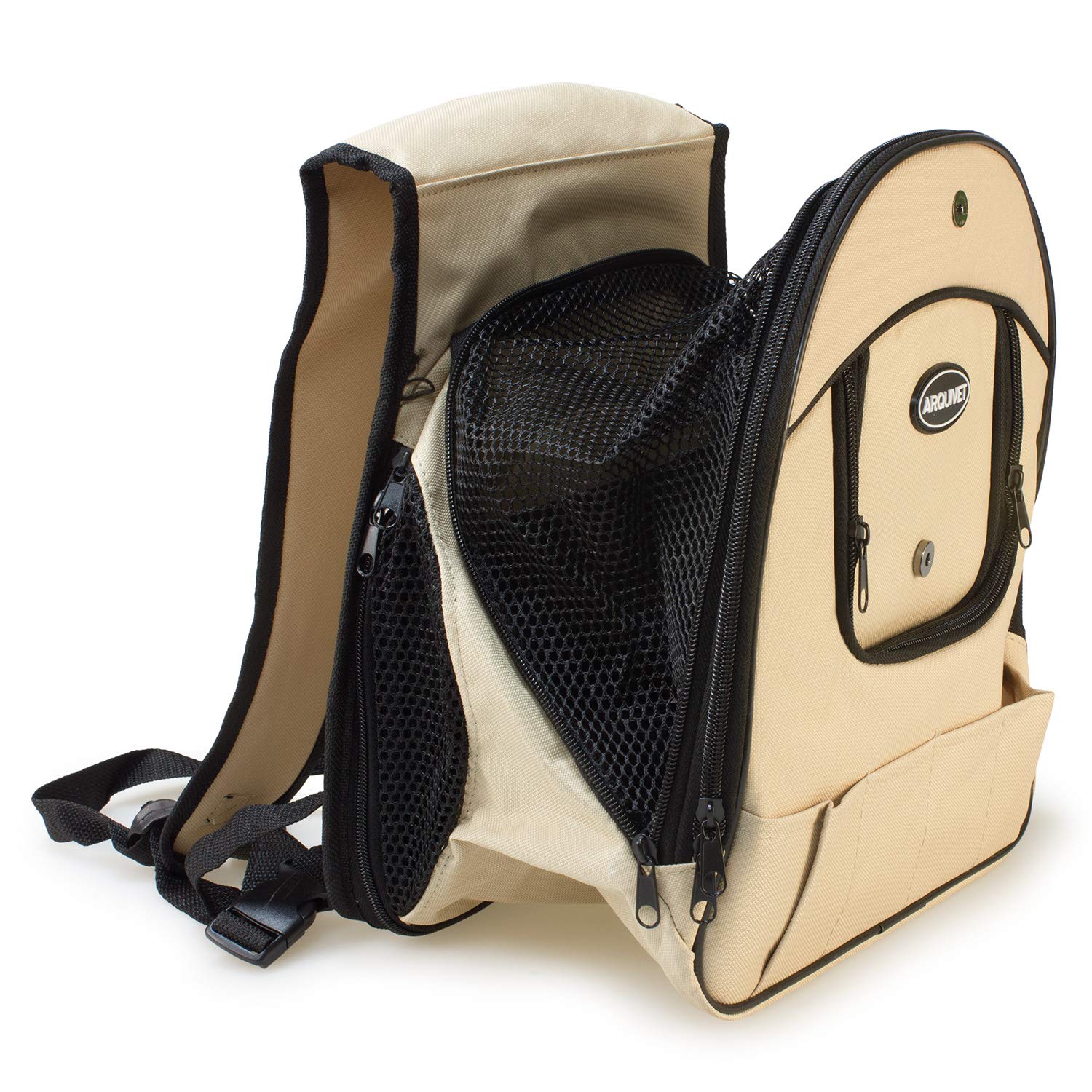 Arquivet Mochila Front para Mascotas pequeñas - 30 x 20 x 34 cm - Mochila para Perros y Gatos pequeños - Se coloca de Forma Frontal - para el Transporte de tu Mascota, Crema