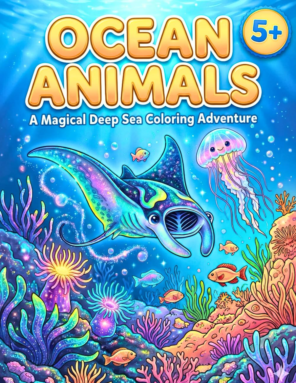 Ocean Animals Coloring Book: 50 Unique Illustrations with Animal Names | Large Underwater Coloring Pages for Kids Ages 5+ | Learn Marine Life Species