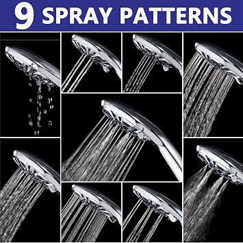 Filtered Shower Head with Handheld, High Pressure 9 Spray Mode Chrome Showerhead with Filters,Detachable Shower Head,Water Softener Filters Beads for Hard Water -Remove Chlorine