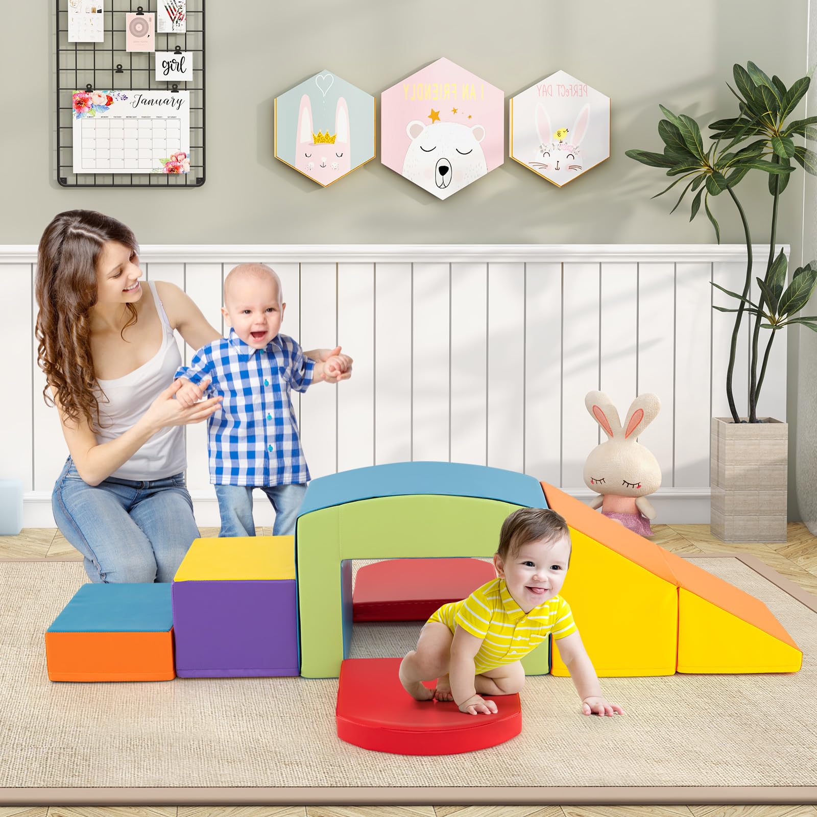 FANTASK Juego de Bloques de construcción de Espuma, con túnel, para Escalar, para niños, Multicolor