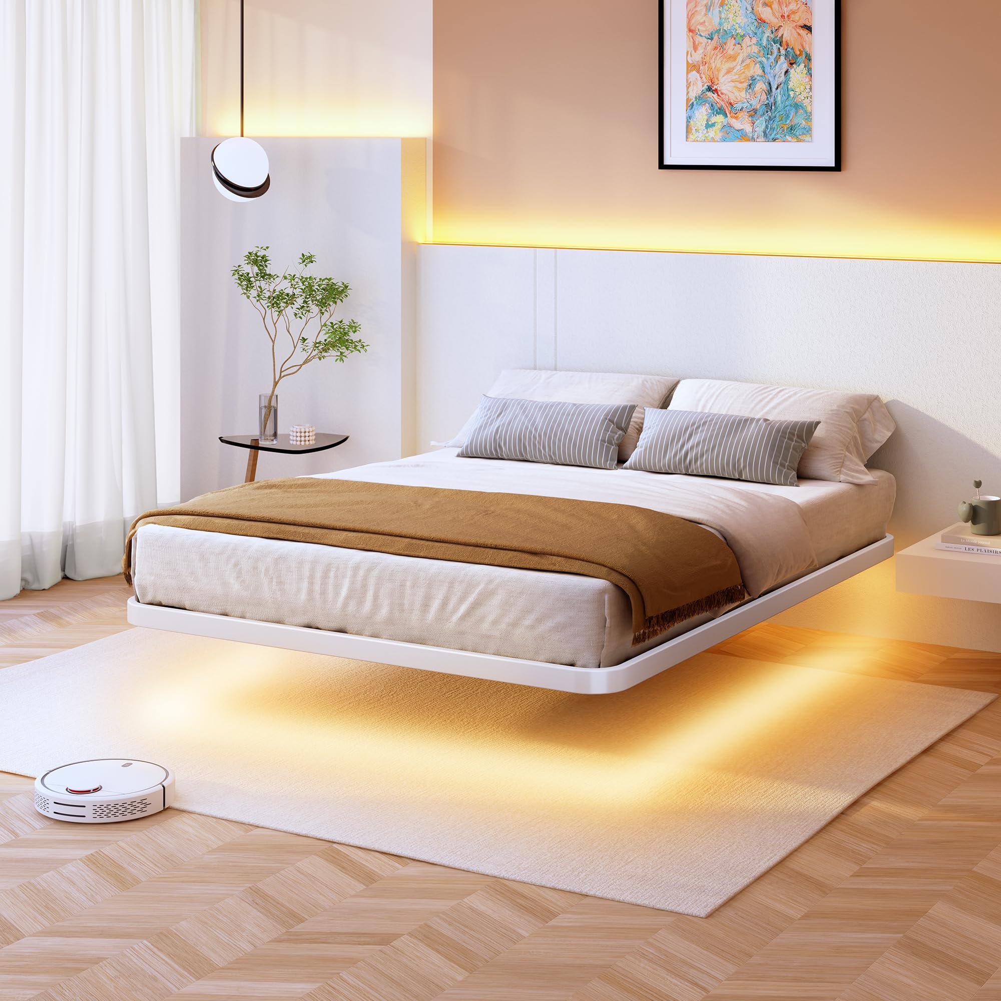 Amazon｜Meitewei フローティングベッドフレーム クイーンサイズ LED