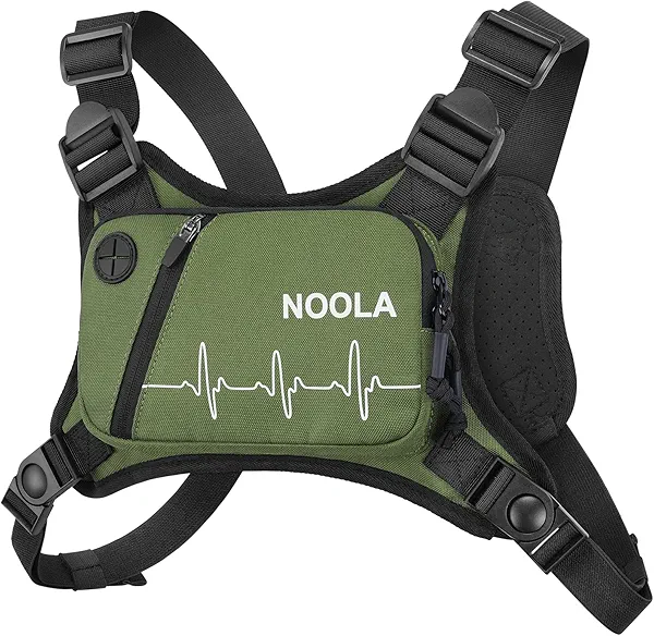 NOOLA Running Chest Pack, Running Vest for Men Women with Reflective Back, Lightweight Sport Chest Bag for Runners, Cycling, Biking, EDC Pouch, Phone Holder Carrier for Jogging, Green