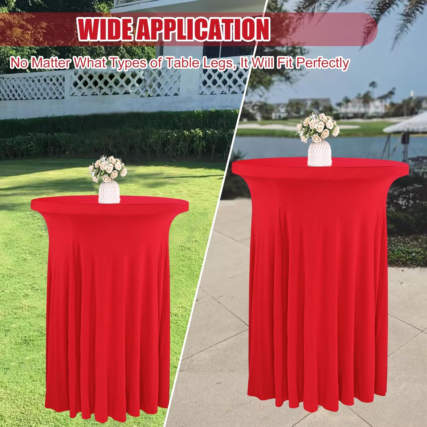 4 Packs 32 x 43 Inch Spandex Round Cocktail Table Skirts Stretch Cocktail Table Cover Fitted High Top Tables for Wedding Bar Party Banquet (Red)