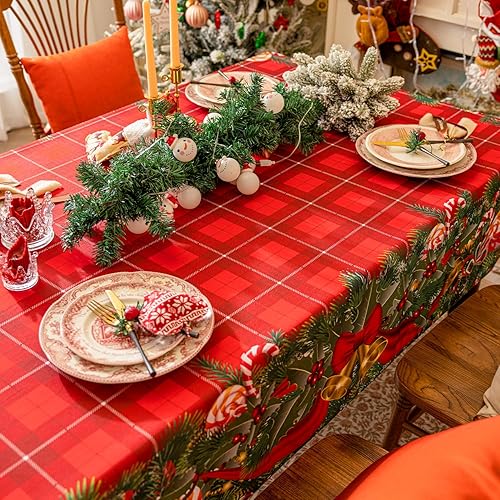 Miniatura 6 de Softalker Mantel rectangular de Navidad  Manteles de mesa de tela de poliéster lavable para comedor, fiestas y decoración de vacaciones, 60 x 84